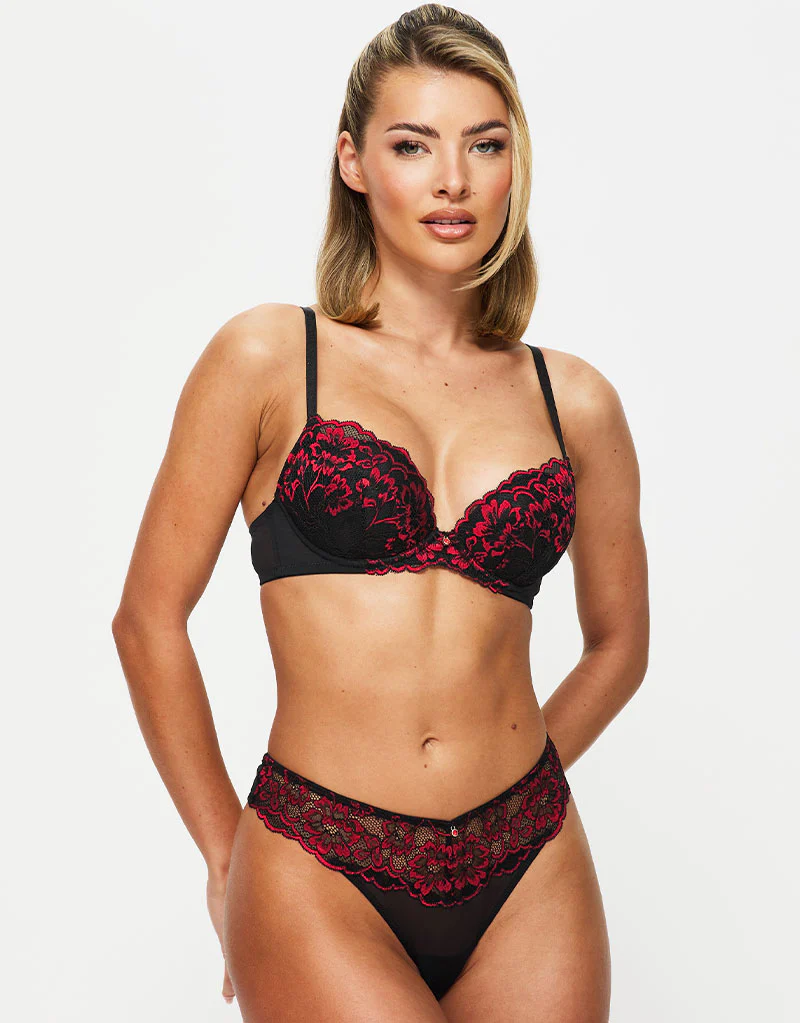 Ann Summers Sexy Lace Padded Plunge Bra Black/Red - Image 2