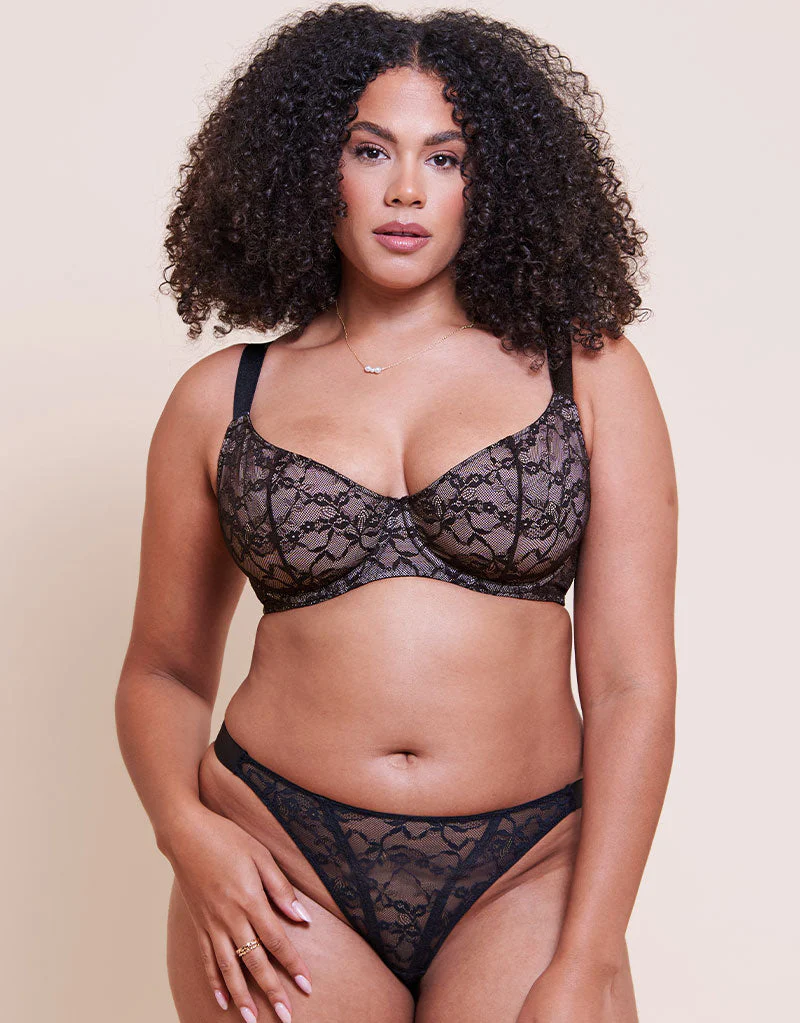 Curvy Kate All Night Lace Scooped Multiway Balcony Bra Black/Blush - Image 2