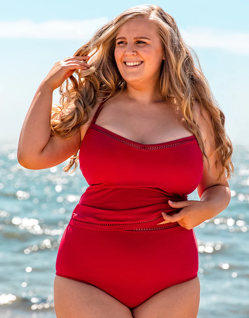 Curvy Kate First Class Plunge Tankini Multiway Top Red - Image 2