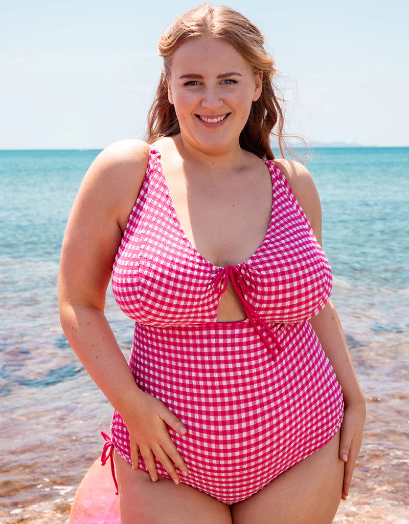 Curvy Kate Holiday Check Non Wired Swimsuit Raspberry Pink - Image 8