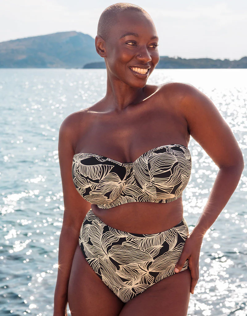 Curvy Kate Ripple Reef Bandeau Bikini Top Black Print - Image 2