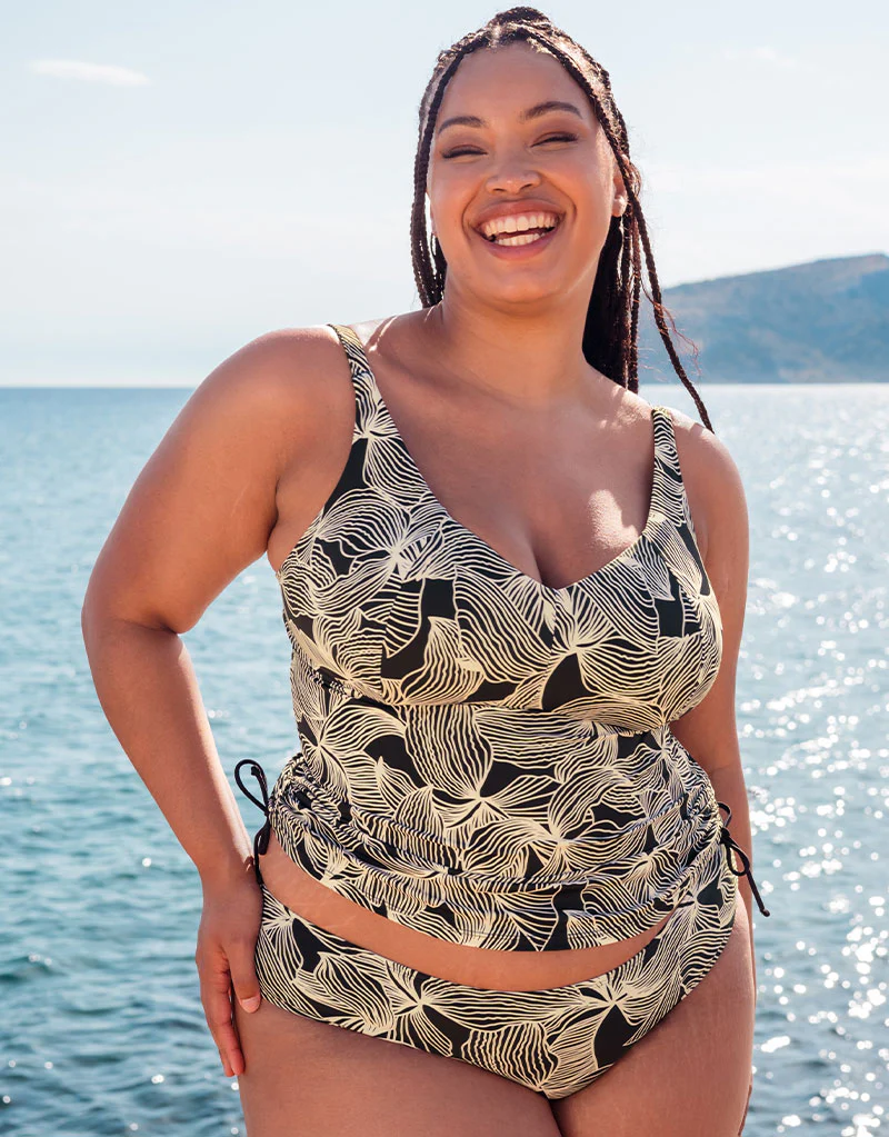 Curvy Kate Ripple Reef Non-Wired Multiway Tankini Top Black Print - Image 2