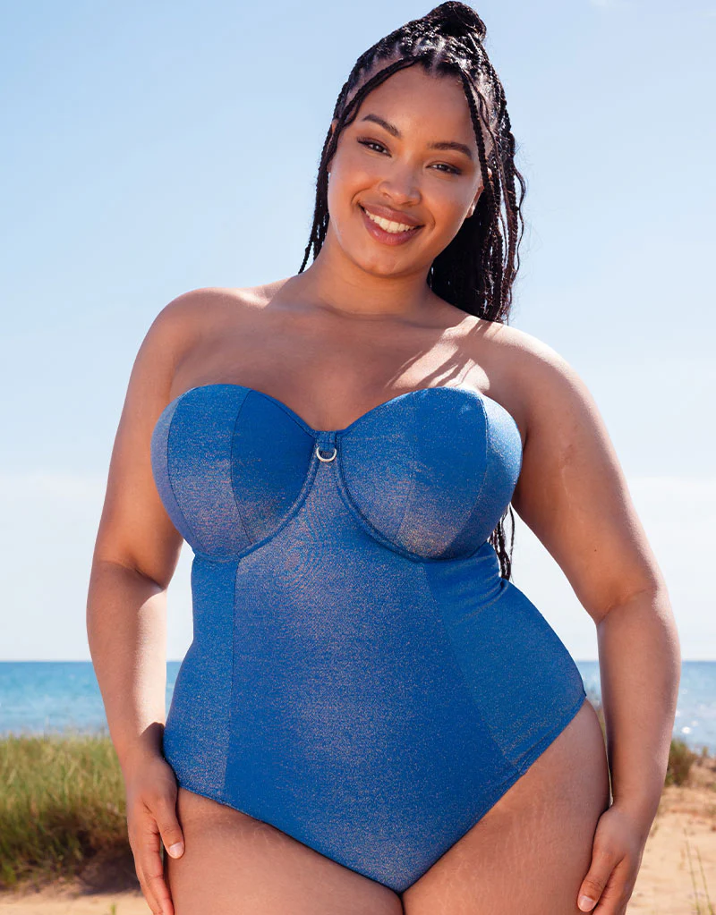 Curvy Kate Sapphire Seas Bandeau Strapless Multiway Swimsuit Blue Sparkle - Image 2