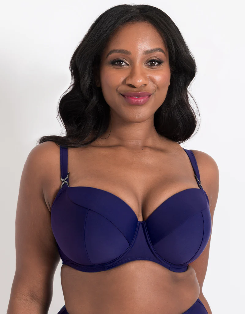 Flirtelle Verona Beach Padded Balcony Bikini Top Navy - Image 3