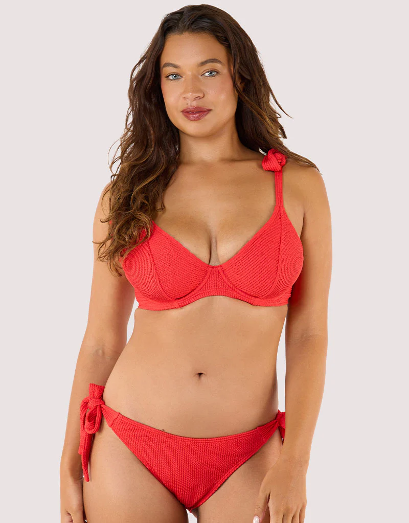 Peek & Beau Hattie Crinkle Tie Side Bikini Brief Red - Image 3