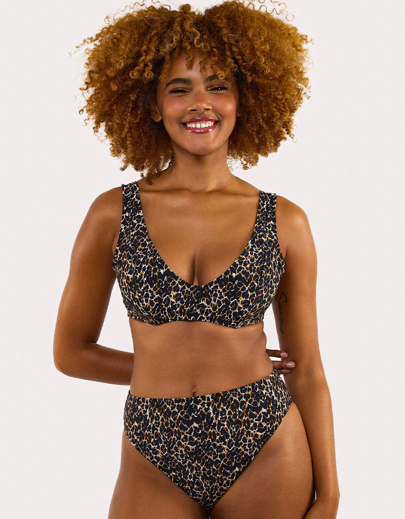 Wolf & Whistle Juliet Crop Plunge Bikini Top Leopard Print